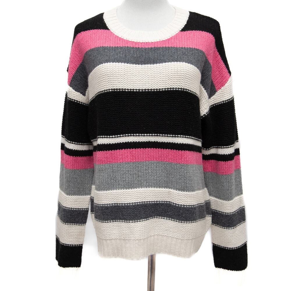 One Grey Day Striped Superfine Merino Wool Crewneck Sweater Size Medium